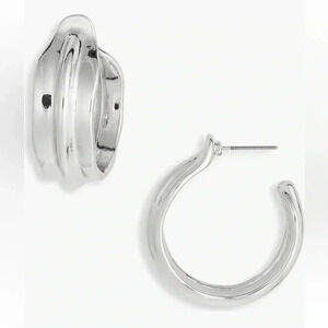 NORDSTROM RACK Wide Ripple Hoop Earrings in Silver NWT